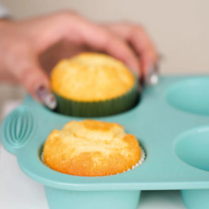 Silicone Muffin Tray with 6 Cups | Easy Clean Nonstick Muffin Mold for Cupcake & Cake Baking - ZOOMNSTORE