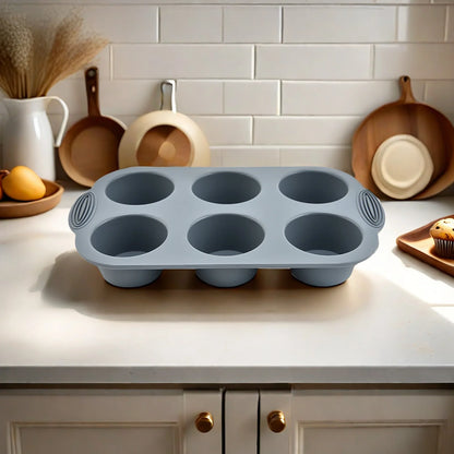 Silicone Muffin Tray with 6 Cups | Easy Clean Nonstick Muffin Mold for Cupcake & Cake Baking - ZOOMNSTORE