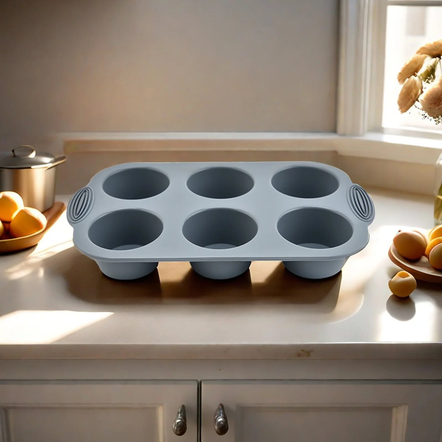 Silicone Muffin Tray with 6 Cups | Easy Clean Nonstick Muffin Mold for Cupcake & Cake Baking - ZOOMNSTORE
