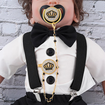 Silicone Pacifier Holder - Gold Bling Baby Pacifier Clip With Rhinestone Crown - ZOOMNSTORE