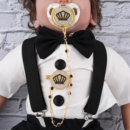 Silicone Pacifier Holder - Gold Bling Baby Pacifier Clip With Rhinestone Crown - ZOOMNSTORE