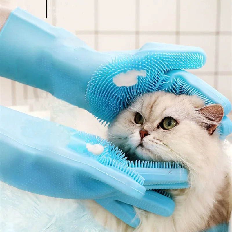 Silicone Pet Bathing Gloves - Dog  Cat Shampoo Brush - ZOOMNSTORE