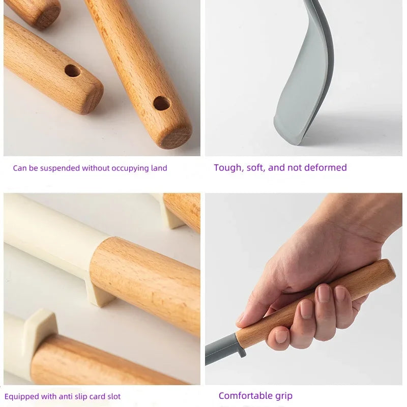 Silicone Spatula with Wooden Handle - Heat-Resistant Non-Stick Kitchen Tool - ZOOMNSTORE