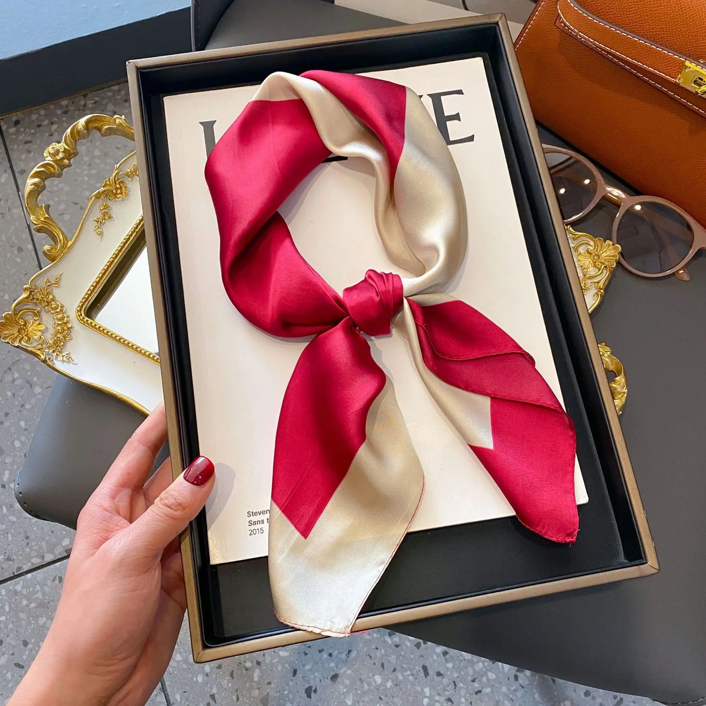 Luxury Silk Square Scarf - Womens Satin Neckerchief  Hair Wrap 2023 - ZOOMNSTORE