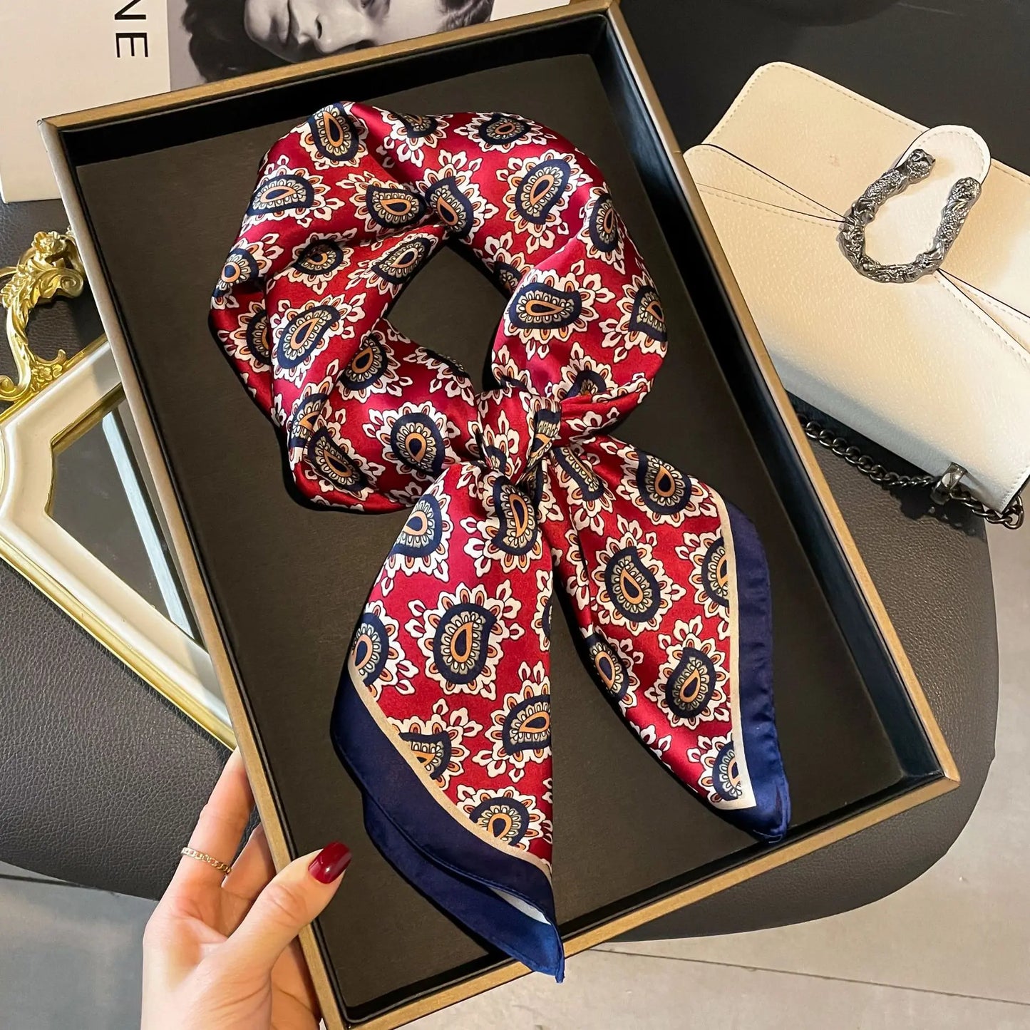 Luxury Silk Square Scarf - Womens Satin Neckerchief  Hair Wrap 2023 - ZOOMNSTORE