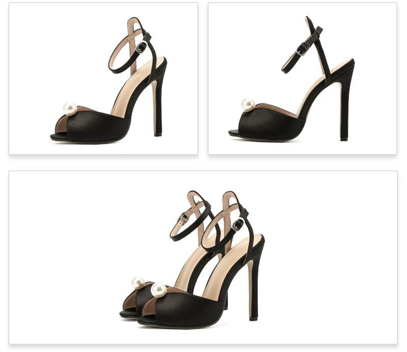 Silk Gladiator Sandals - Women Thin Heels Peep Toe Ankle Strap 11CM Heel Shoes - ZOOMNSTORE
