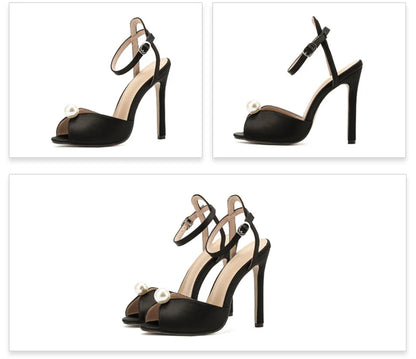 Silk Gladiator Sandals - Women Thin Heels Peep Toe Ankle Strap 11CM Heel Shoes - ZOOMNSTORE