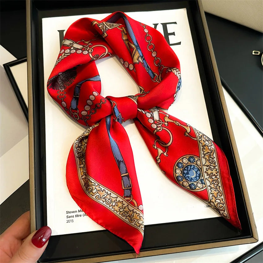 Luxury Silk Scarf - Chain Print Thin Neck Scarf for Women 70x70cm - ZOOMNSTORE