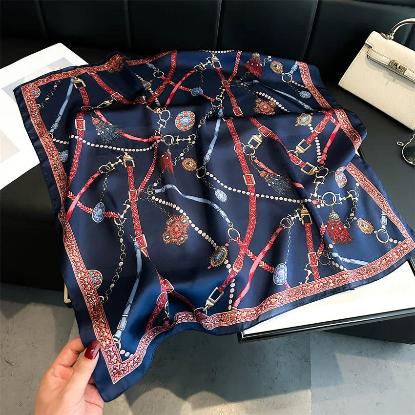 Luxury Silk Scarf - Chain Print Thin Neck Scarf for Women 70x70cm - ZOOMNSTORE