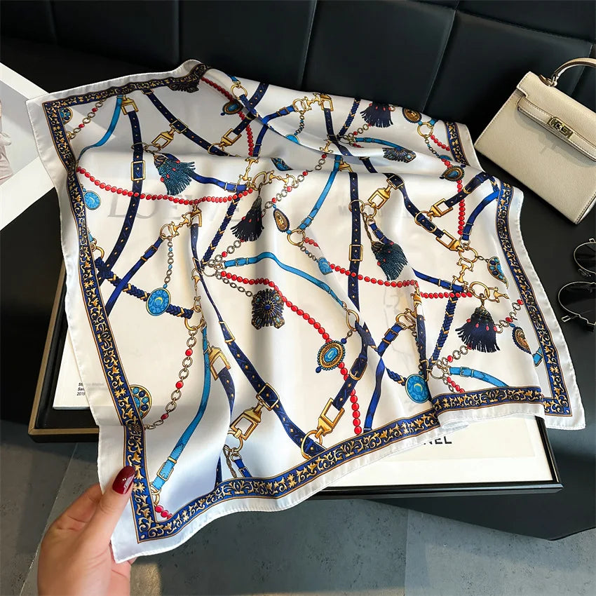 Luxury Silk Scarf - Chain Print Thin Neck Scarf for Women 70x70cm - ZOOMNSTORE