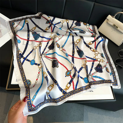 Luxury Silk Scarf - Chain Print Thin Neck Scarf for Women 70x70cm - ZOOMNSTORE