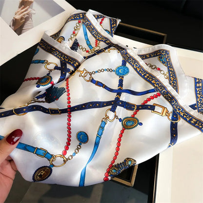 Luxury Silk Scarf - Chain Print Thin Neck Scarf for Women 70x70cm - ZOOMNSTORE