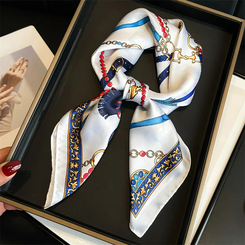 Luxury Silk Scarf - Chain Print Thin Neck Scarf for Women 70x70cm - ZOOMNSTORE