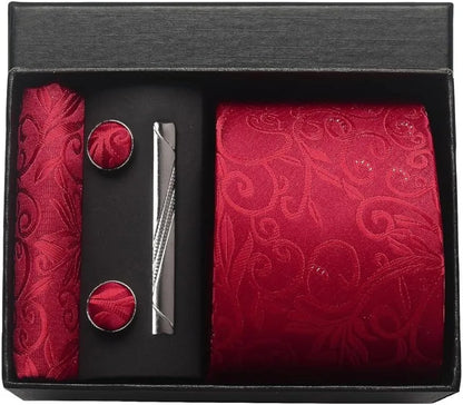 Silk Necktie Set - Paisley Floral Tie with Pocket Square Tie Clip  Cufflinks for Men in Gift Box - ZOOMNSTORE