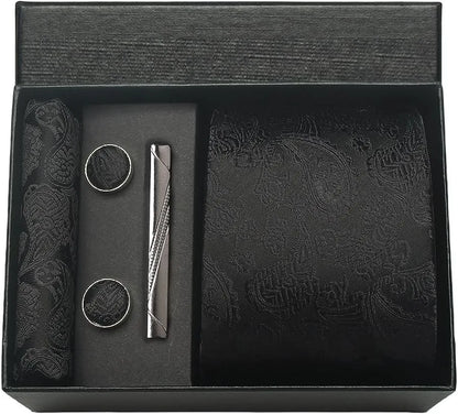 Silk Necktie Set - Paisley Floral Tie with Pocket Square Tie Clip  Cufflinks for Men in Gift Box - ZOOMNSTORE