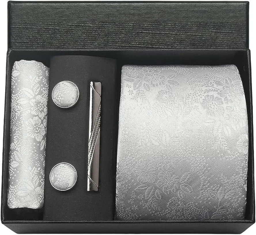 Silk Necktie Set - Paisley Floral Tie with Pocket Square Tie Clip  Cufflinks for Men in Gift Box - ZOOMNSTORE