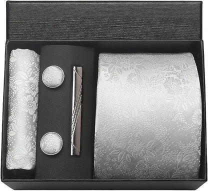 Silk Necktie Set - Paisley Floral Tie with Pocket Square Tie Clip  Cufflinks for Men in Gift Box - ZOOMNSTORE