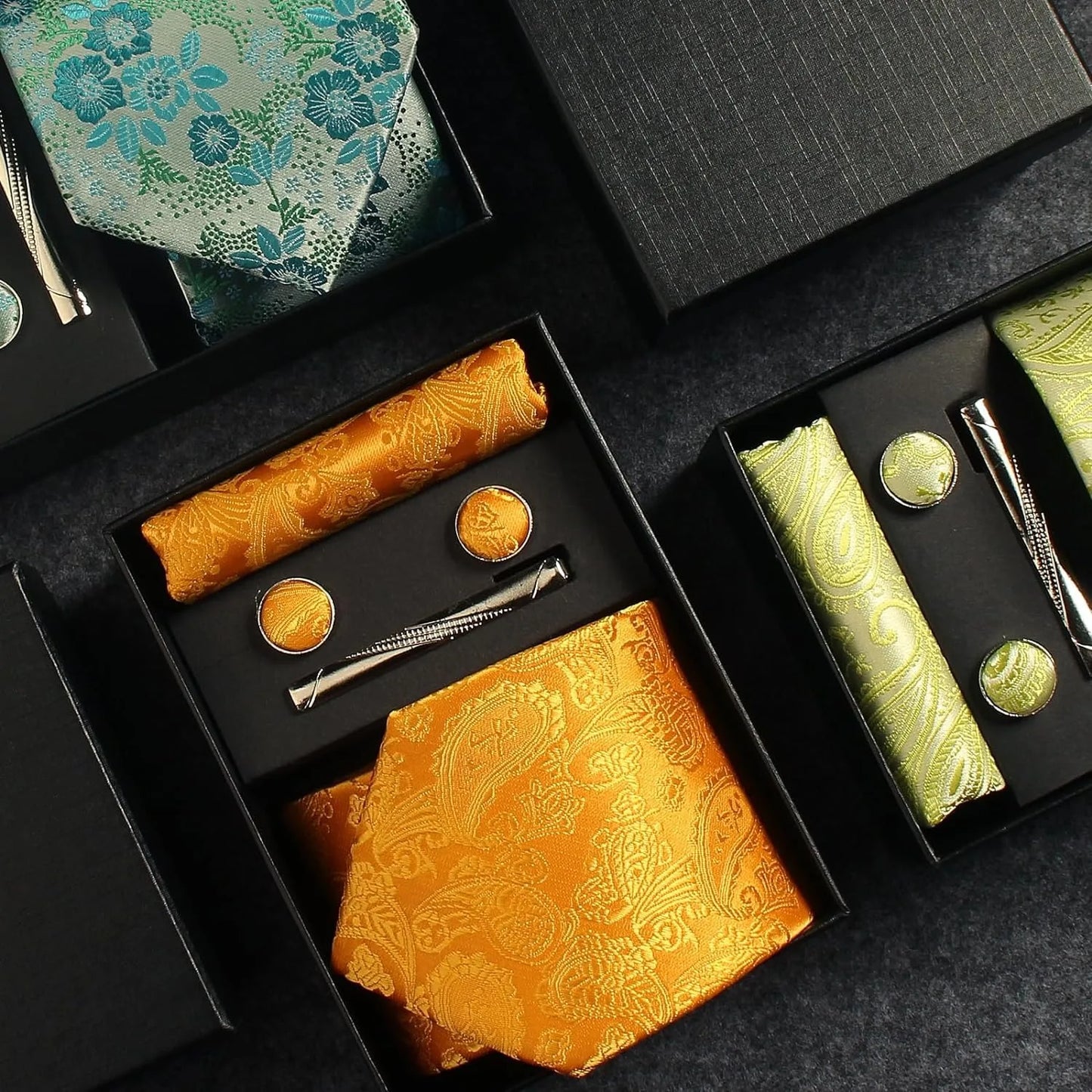 Silk Necktie Set - Paisley Floral Tie with Pocket Square Tie Clip  Cufflinks for Men in Gift Box - ZOOMNSTORE