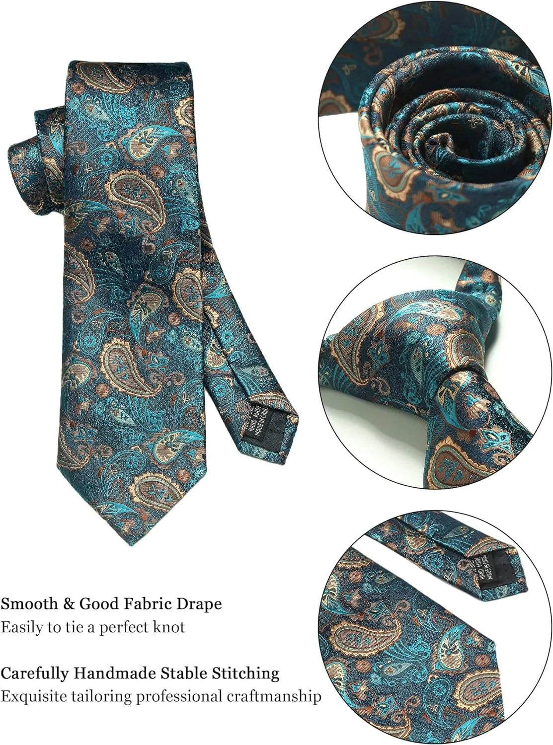Silk Necktie Set - Paisley Floral Tie with Pocket Square Tie Clip  Cufflinks for Men in Gift Box - ZOOMNSTORE
