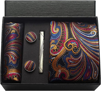 Silk Necktie Set - Paisley Floral Tie with Pocket Square Tie Clip  Cufflinks for Men in Gift Box - ZOOMNSTORE