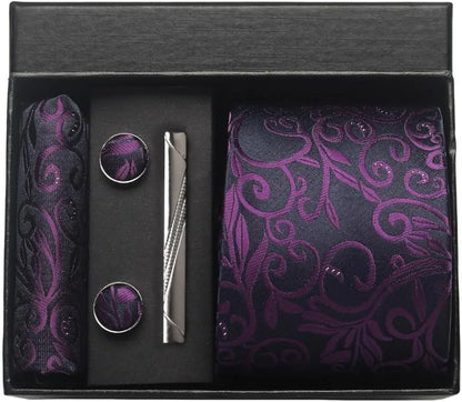 Silk Necktie Set - Paisley Floral Tie with Pocket Square Tie Clip  Cufflinks for Men in Gift Box - ZOOMNSTORE