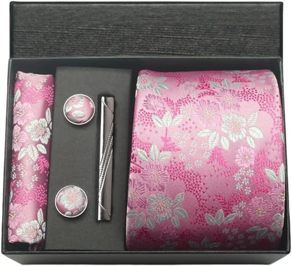 Silk Necktie Set - Paisley Floral Tie with Pocket Square Tie Clip  Cufflinks for Men in Gift Box - ZOOMNSTORE
