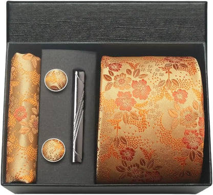 Silk Necktie Set - Paisley Floral Tie with Pocket Square Tie Clip  Cufflinks for Men in Gift Box - ZOOMNSTORE