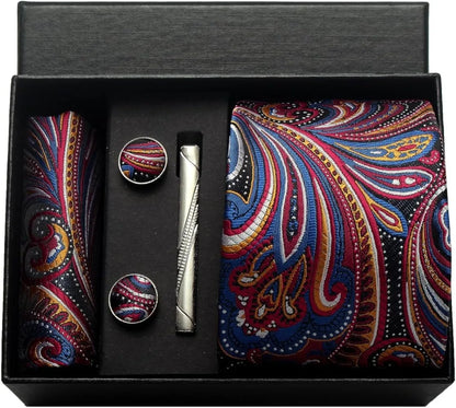 Silk Necktie Set - Paisley Floral Tie with Pocket Square Tie Clip  Cufflinks for Men in Gift Box - ZOOMNSTORE