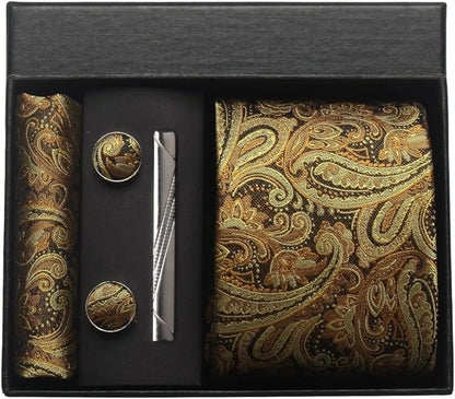 Silk Necktie Set - Paisley Floral Tie with Pocket Square Tie Clip  Cufflinks for Men in Gift Box - ZOOMNSTORE