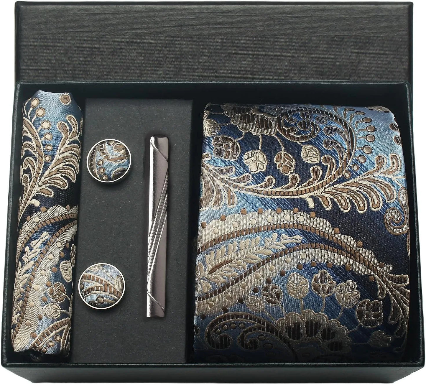 Silk Necktie Set - Paisley Floral Tie with Pocket Square Tie Clip  Cufflinks for Men in Gift Box - ZOOMNSTORE