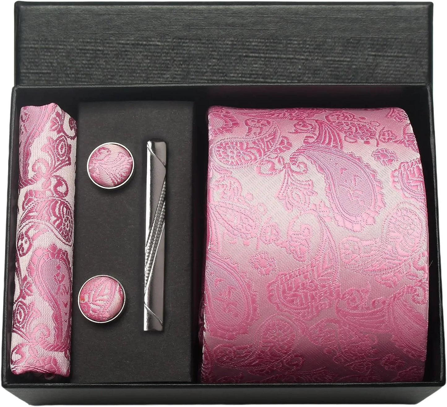 Silk Necktie Set - Paisley Floral Tie with Pocket Square Tie Clip  Cufflinks for Men in Gift Box - ZOOMNSTORE