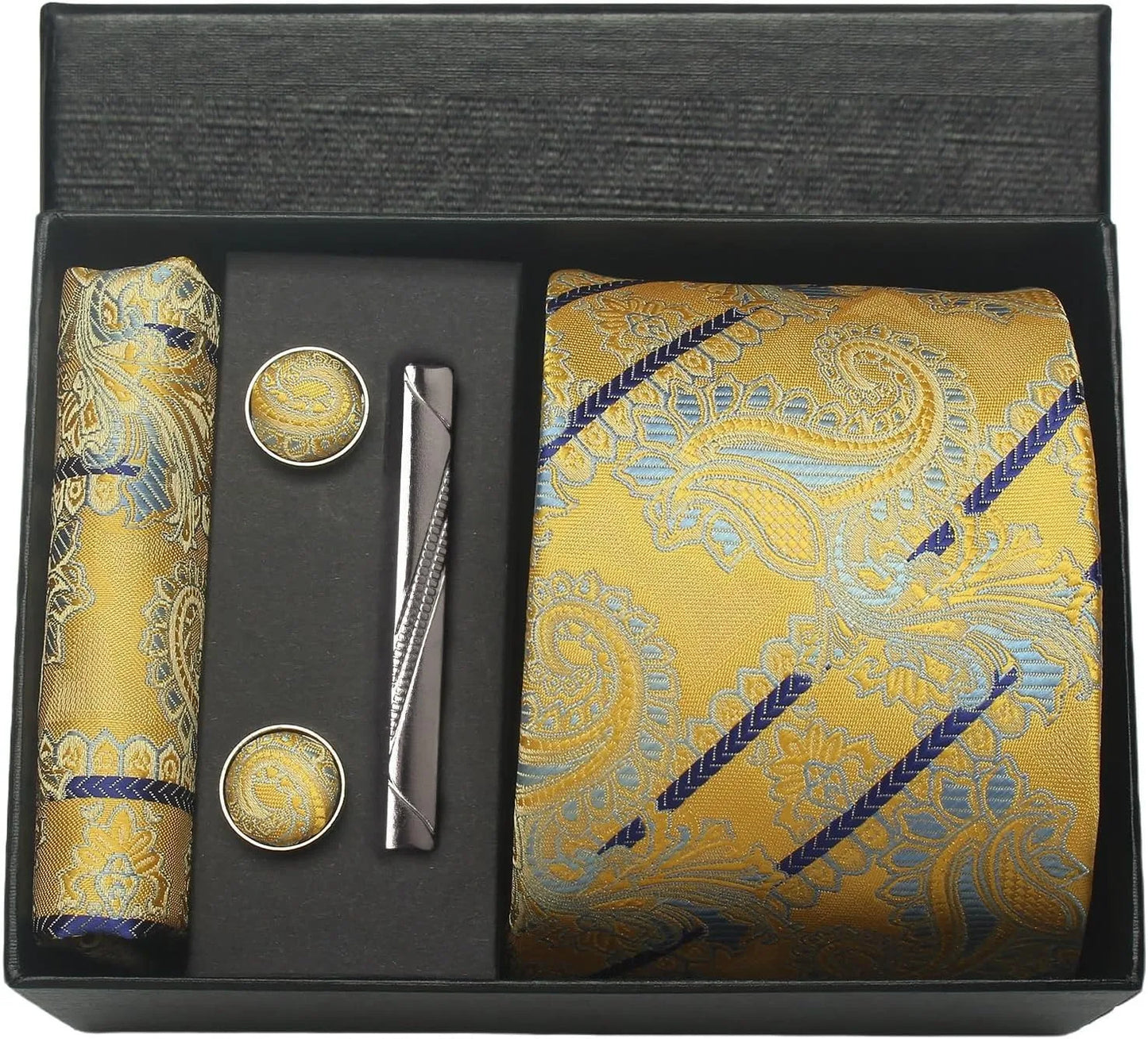 Silk Necktie Set - Paisley Floral Tie with Pocket Square Tie Clip  Cufflinks for Men in Gift Box - ZOOMNSTORE