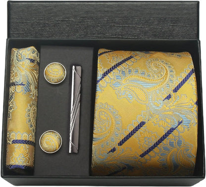 Silk Necktie Set - Paisley Floral Tie with Pocket Square Tie Clip  Cufflinks for Men in Gift Box - ZOOMNSTORE