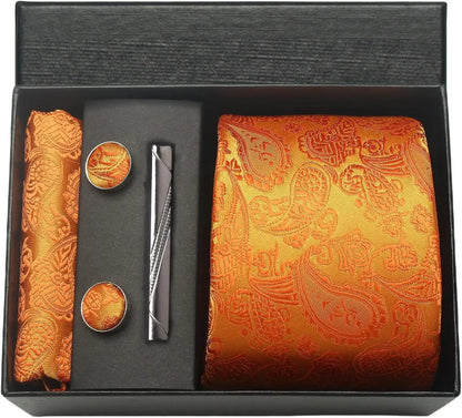 Silk Necktie Set - Paisley Floral Tie with Pocket Square Tie Clip  Cufflinks for Men in Gift Box - ZOOMNSTORE