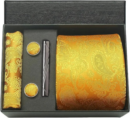 Silk Necktie Set - Paisley Floral Tie with Pocket Square Tie Clip  Cufflinks for Men in Gift Box - ZOOMNSTORE