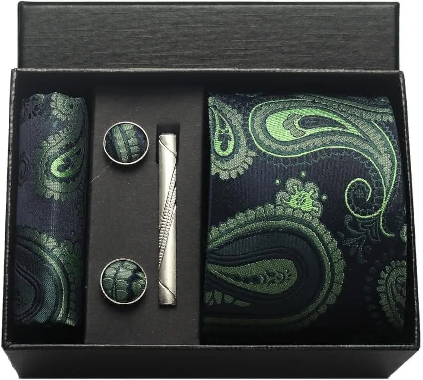 Silk Necktie Set - Paisley Floral Tie with Pocket Square Tie Clip  Cufflinks for Men in Gift Box - ZOOMNSTORE