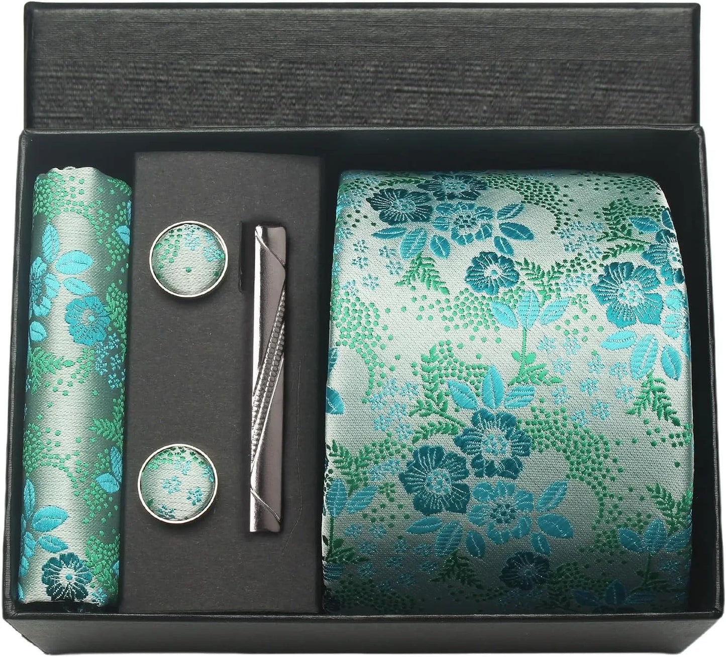 Silk Necktie Set - Paisley Floral Tie with Pocket Square Tie Clip  Cufflinks for Men in Gift Box - ZOOMNSTORE