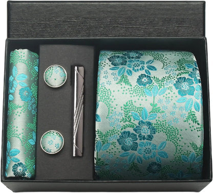 Silk Necktie Set - Paisley Floral Tie with Pocket Square Tie Clip  Cufflinks for Men in Gift Box - ZOOMNSTORE