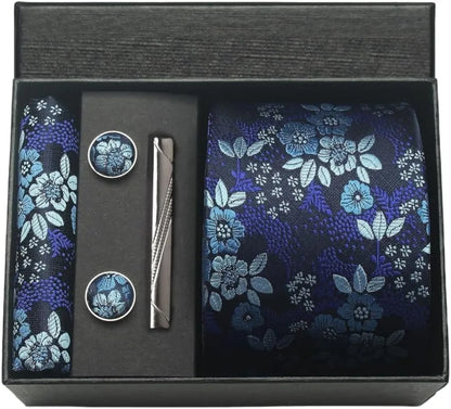 Silk Necktie Set - Paisley Floral Tie with Pocket Square Tie Clip  Cufflinks for Men in Gift Box - ZOOMNSTORE