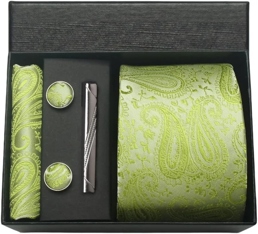 Silk Necktie Set - Paisley Floral Tie with Pocket Square Tie Clip  Cufflinks for Men in Gift Box - ZOOMNSTORE