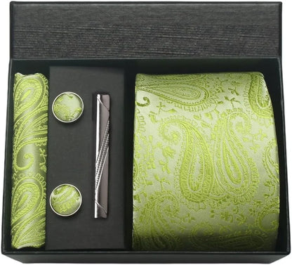 Silk Necktie Set - Paisley Floral Tie with Pocket Square Tie Clip  Cufflinks for Men in Gift Box - ZOOMNSTORE