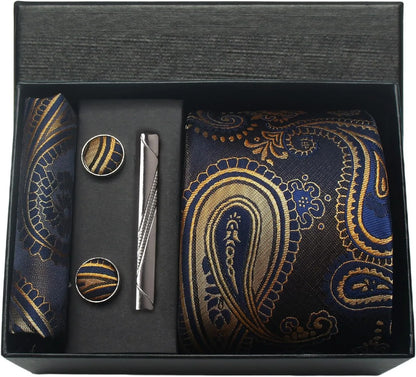 Silk Necktie Set - Paisley Floral Tie with Pocket Square Tie Clip  Cufflinks for Men in Gift Box - ZOOMNSTORE