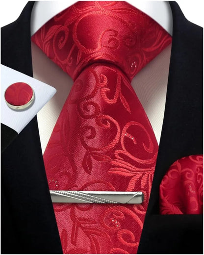 Mens Silk Tie Set - Silver Paisley Necktie with Pocket Square  Cufflinks for Formal Events - ZOOMNSTORE