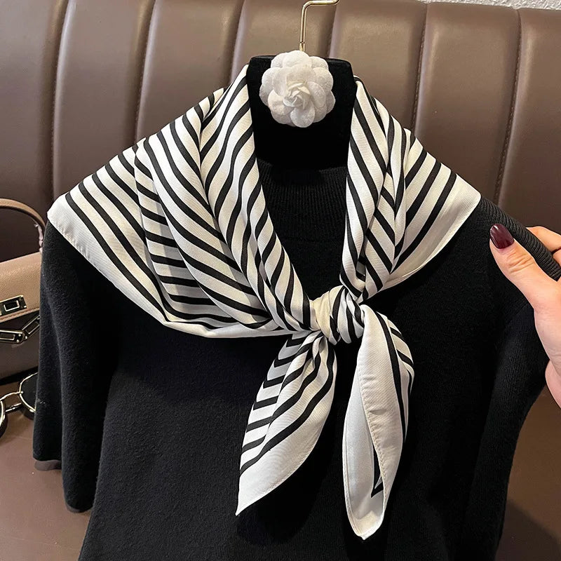 Luxury Silk Plaid Scarf - Soft Satin Neck Hair Tie for Women Foulard Hijab 2021 - ZOOMNSTORE