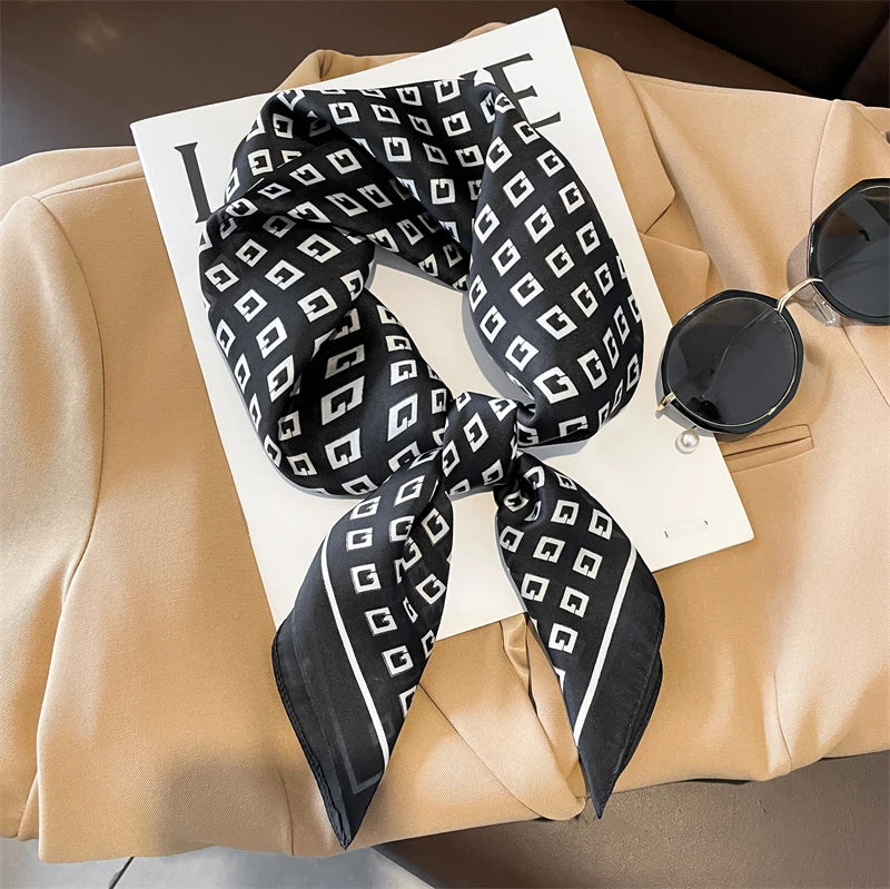 Luxury Silk Plaid Scarf - Soft Satin Neck Hair Tie for Women Foulard Hijab 2021 - ZOOMNSTORE