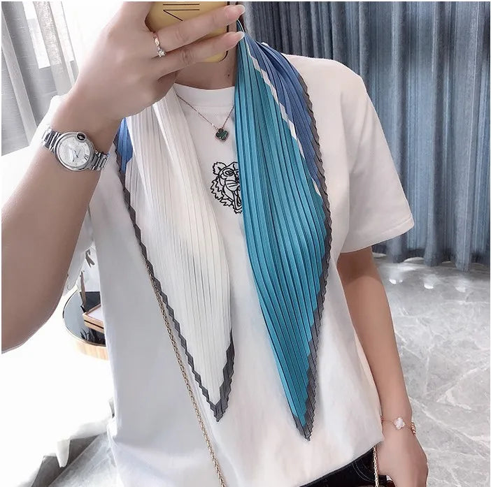 Luxury Silk Pleated Scarf - Womens Hair  Neck Accessory - ZOOMNSTORE