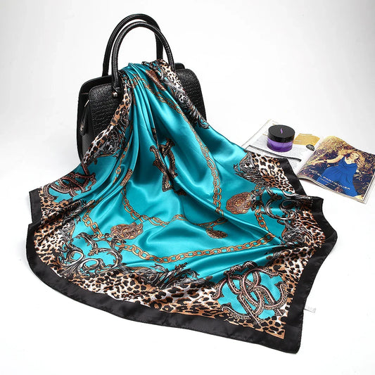 Silk Satin Hijab Scarf - Printed 90cm Square Wrap for Women - ZOOMNSTORE