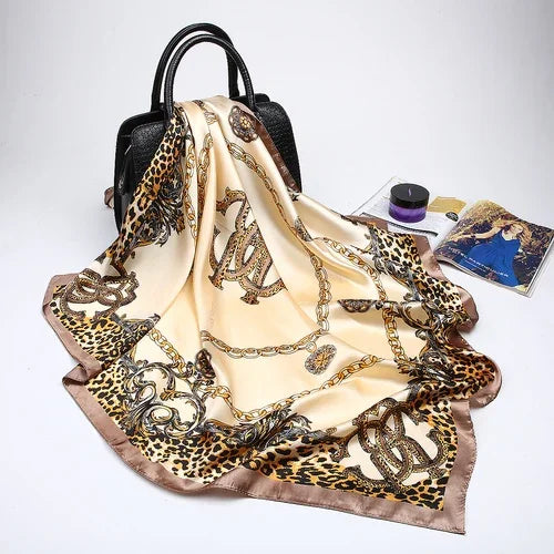 Silk Satin Hijab Scarf - Printed 90cm Square Wrap for Women - ZOOMNSTORE