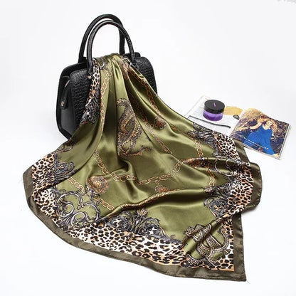 Silk Satin Hijab Scarf - Printed 90cm Square Wrap for Women - ZOOMNSTORE