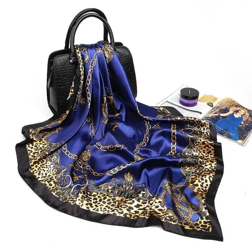 Silk Satin Hijab Scarf - Printed 90cm Square Wrap for Women - ZOOMNSTORE